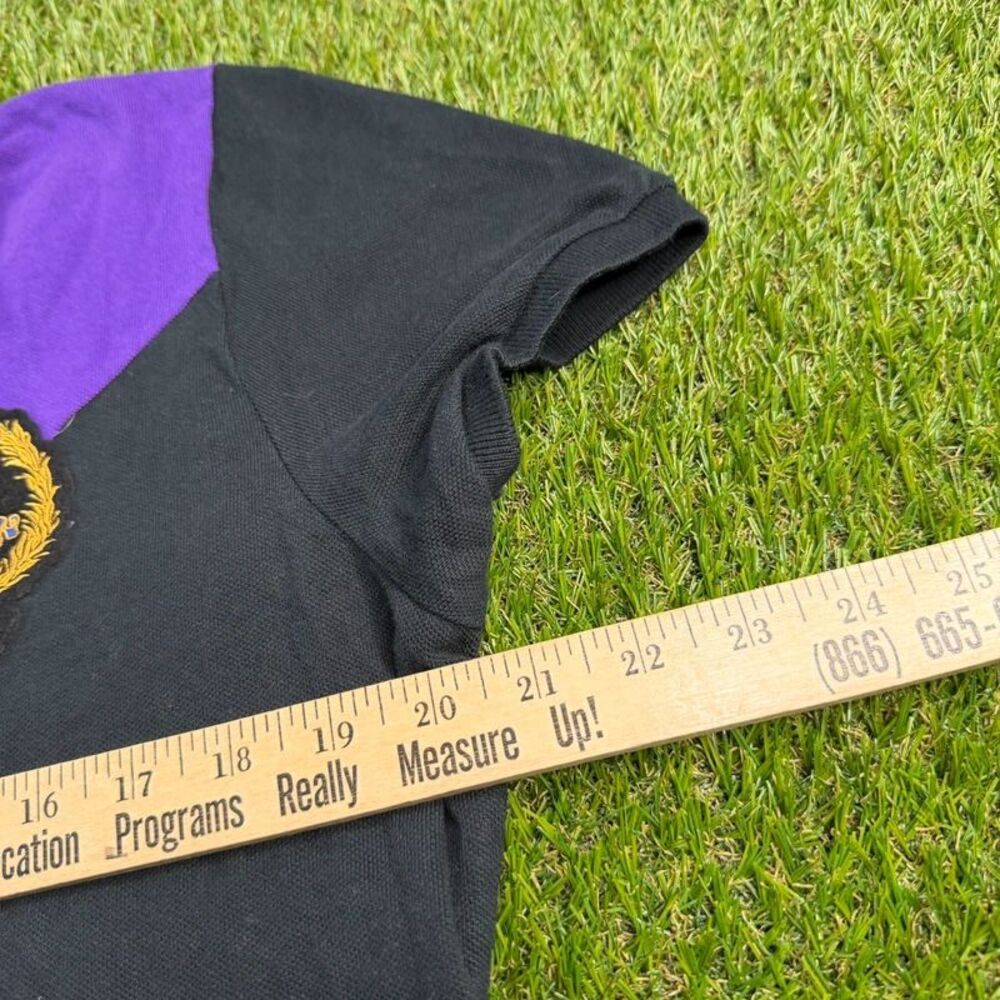 Vtg Ralph Lauren Black & Purple Colorblock Skinny Polo Womens XL Crest Preppy - Picture 5 of 11